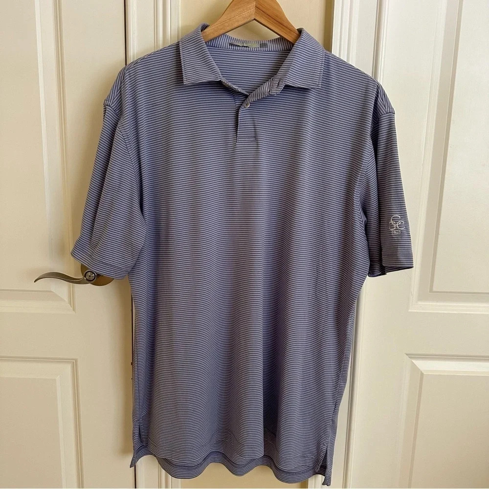 Peter Millar Mens Large striped Featherweight Polo Shirt Purple Golf